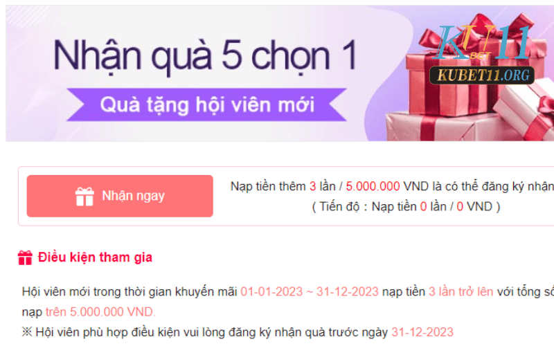 Khuyến mại Kubet11 5 chọn 1 hấp dẫn